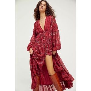 Free People Cassis Printed Chiffon Dress